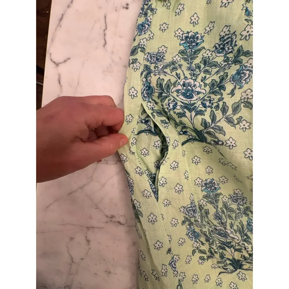 Roller Rabbit Yarrow Brenna Green Blue Floral Print Girls lined Linen Dress 6